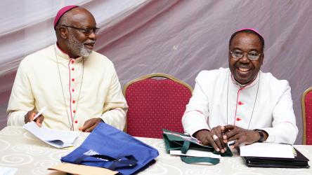 Bishop William Avenya of the Catholic Diocese of Gboko (left) and Bishop Peter Adoboh of Catholic Diocese of Katsina-Ala (right) at the campaign launch event.